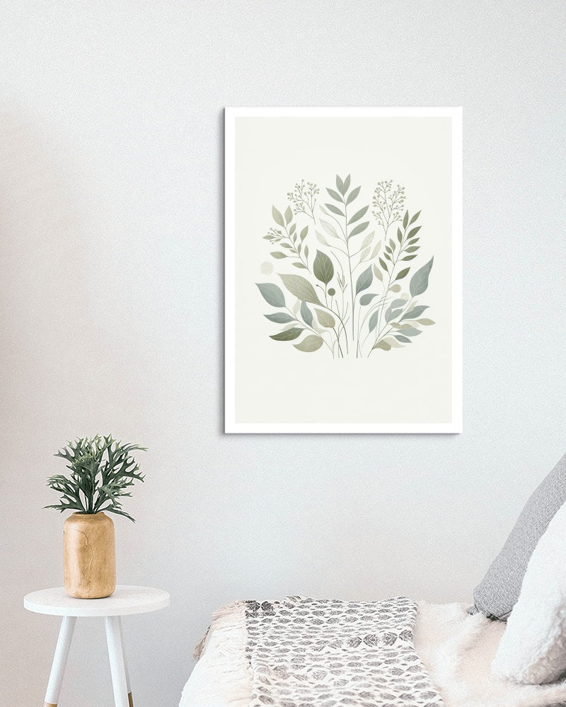 Verdant Aarunya Botanical Art: Modern Watercolor Sage and Off-White Organic Elements