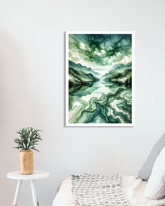 Verdant Atrinika Panorama: Opulent Modern Watercolor Landscape Art