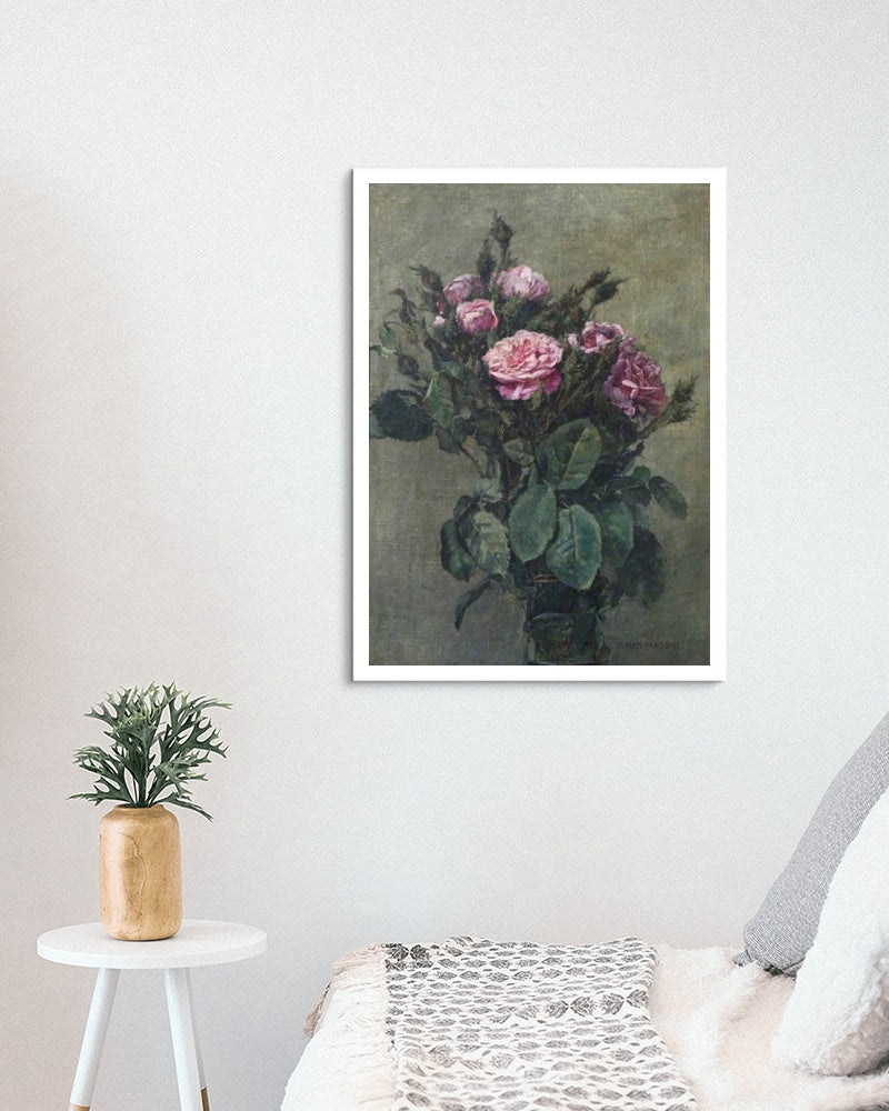 A Bunch of London Market Garden Moss Roses by Alfred Parsons Realism Art