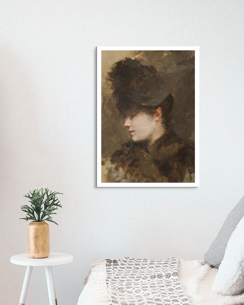 Female head in profile with a small hat by Giuseppe De Nittis Impressionism Art dated 1883