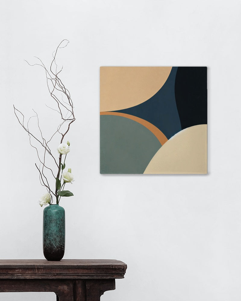 Aureum Vistara Abstractum: Serene Navy and Beige Modern Wall Art