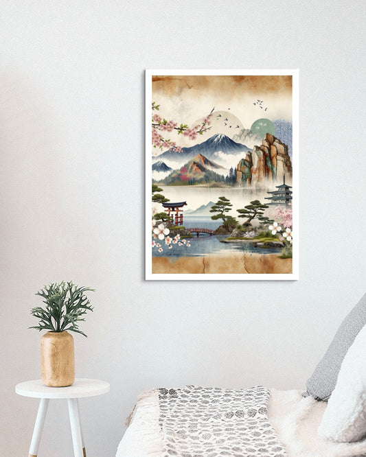 Seraphic Ananda Watercolor: Modern Japanese Art with Natural Sandstone Texture