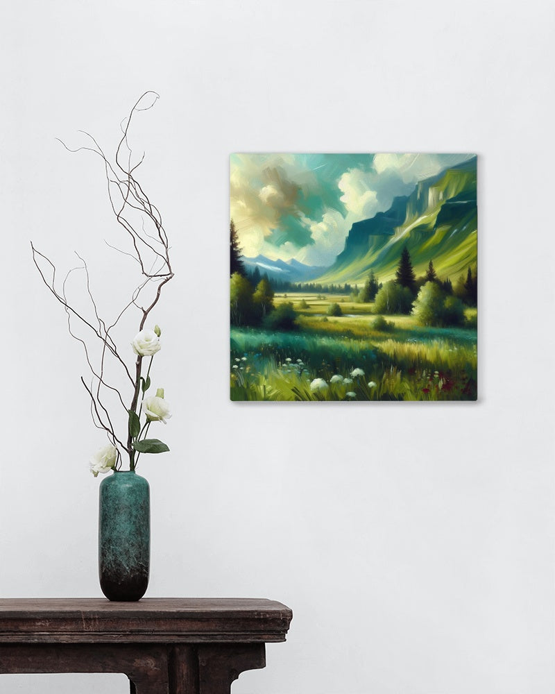 Serene Vistarum Elysian Meadow - Modern Landscape Oil Painting