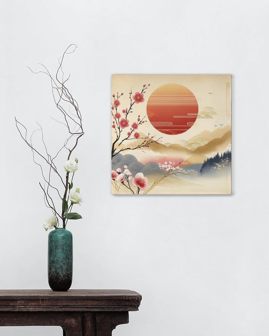 Radiant Aabhasa Sakura: Japanese Watercolor Art with Luminous Sun