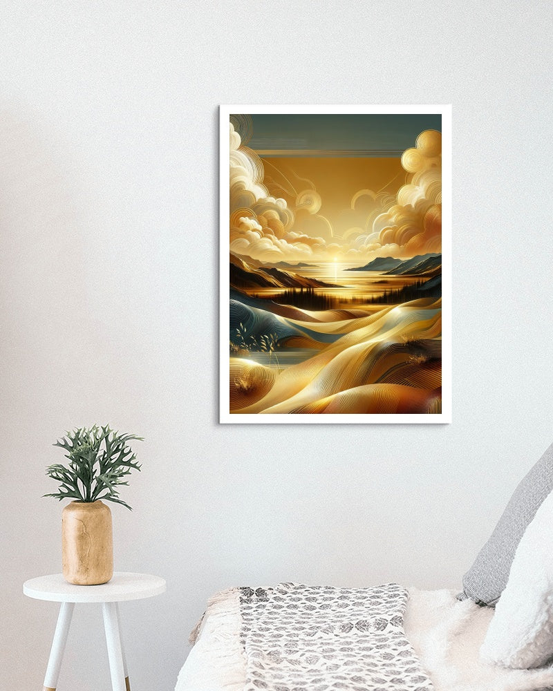 Aureum Vistarama: Luminous Serene Landscape Oilpainting Art