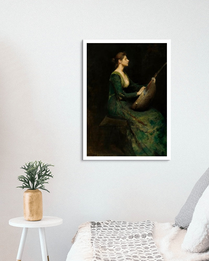 Lady with a Lute by Thomas Dewing Realism Art dated 1886