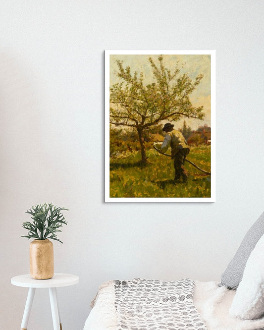 A Man Scything in an Orchard by James Charles Impressionism Art