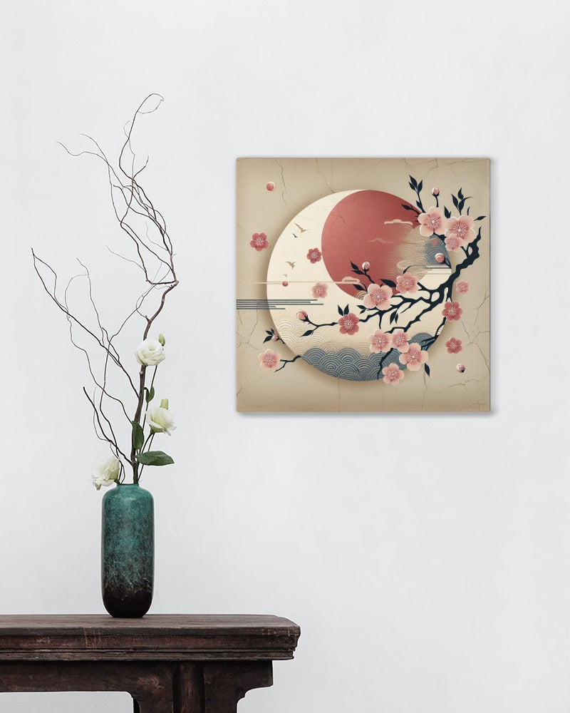 Auroral Sakura Nividae: Japanese Art with Cherry Blossoms and Sun