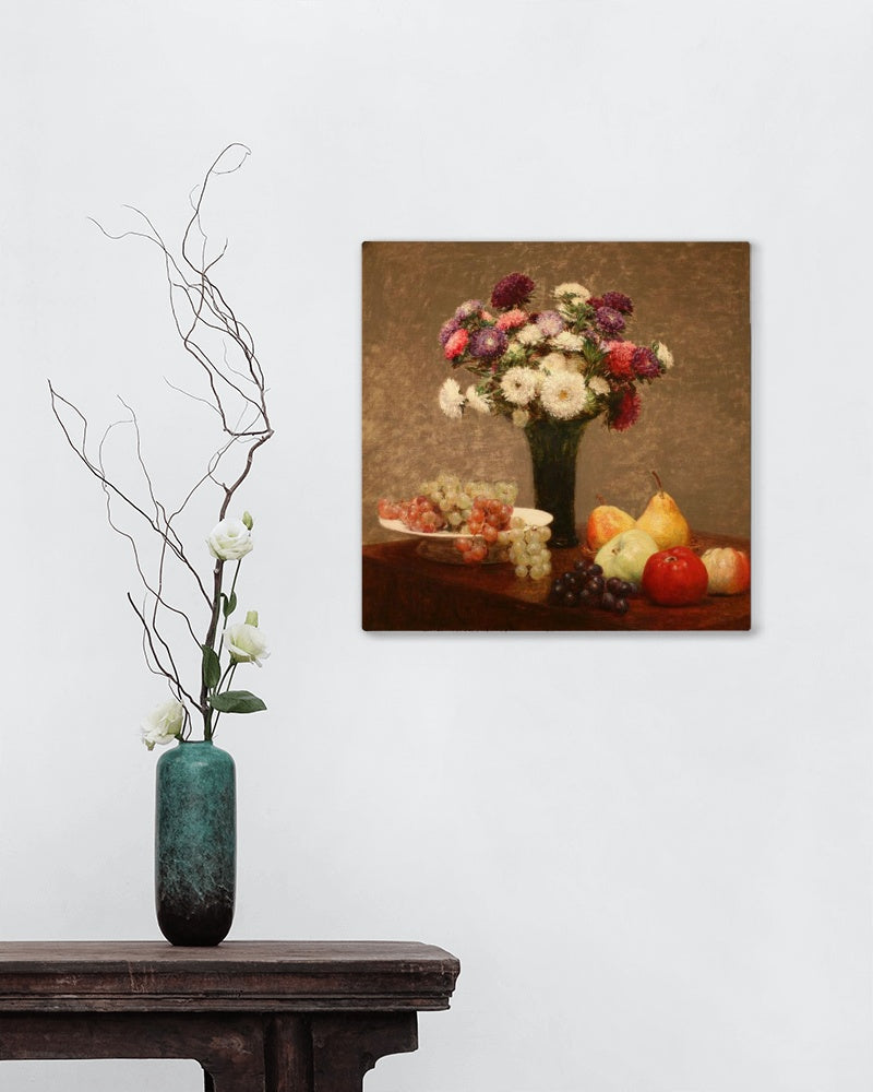 Asters and Fruit on a Table by Henri Fantin-Latour Realism Art dated 1868