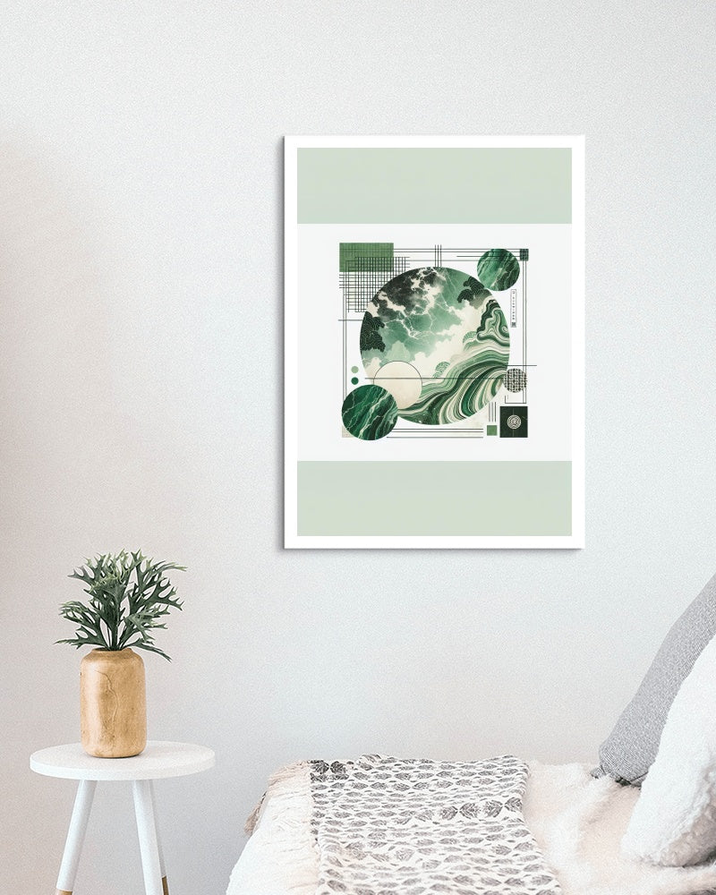 Verdantis Nihonensis: Lush Green Marble Japanese Watercolor