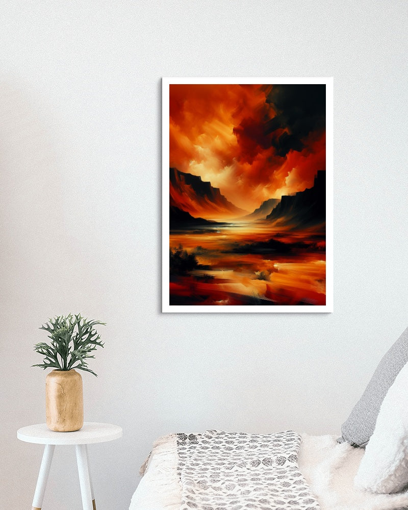 Aurantiaco Nigrum Vastitas - Captivating Orange and Black Landscape Oil Painting