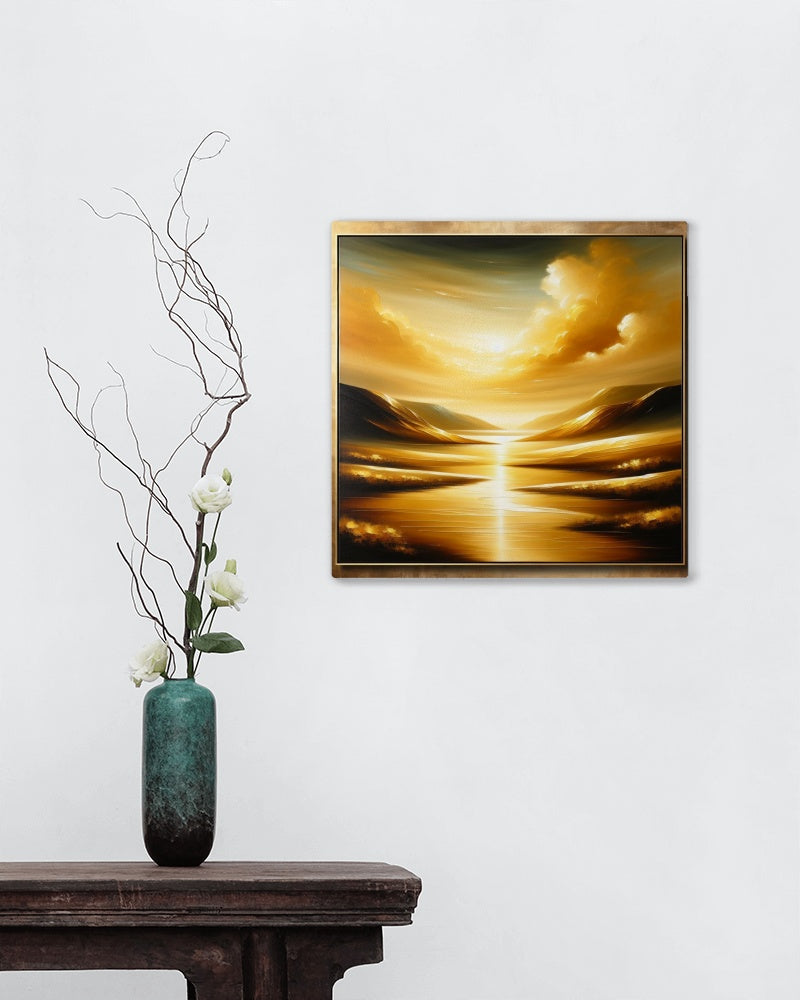 Aureate Pristinus Vista: Exquisite Golden Landscape Oil Painting