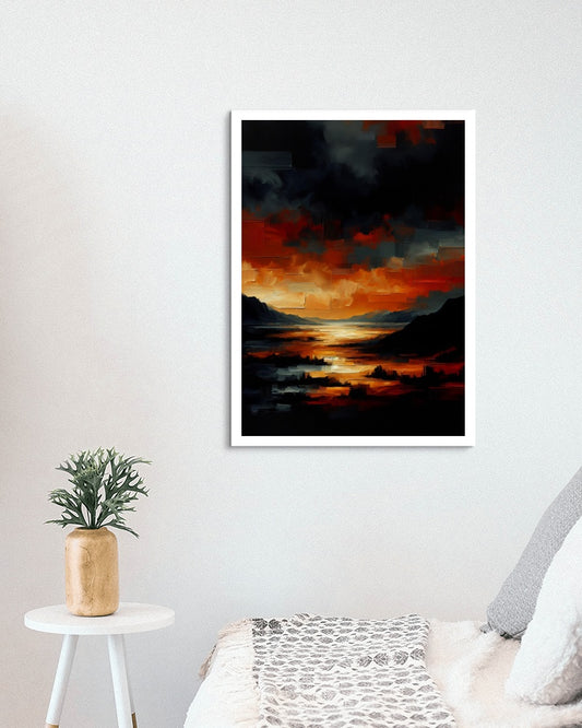 Aurantiaco Noctis Vastitas - Enigmatic Deep Orange Black Landscape Oilpainting Art