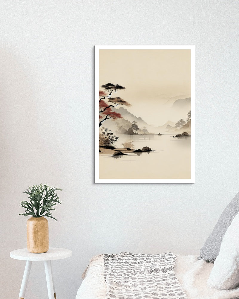 Auroralis Vaporo Nihon: Serene Modern Japanese Watercolor