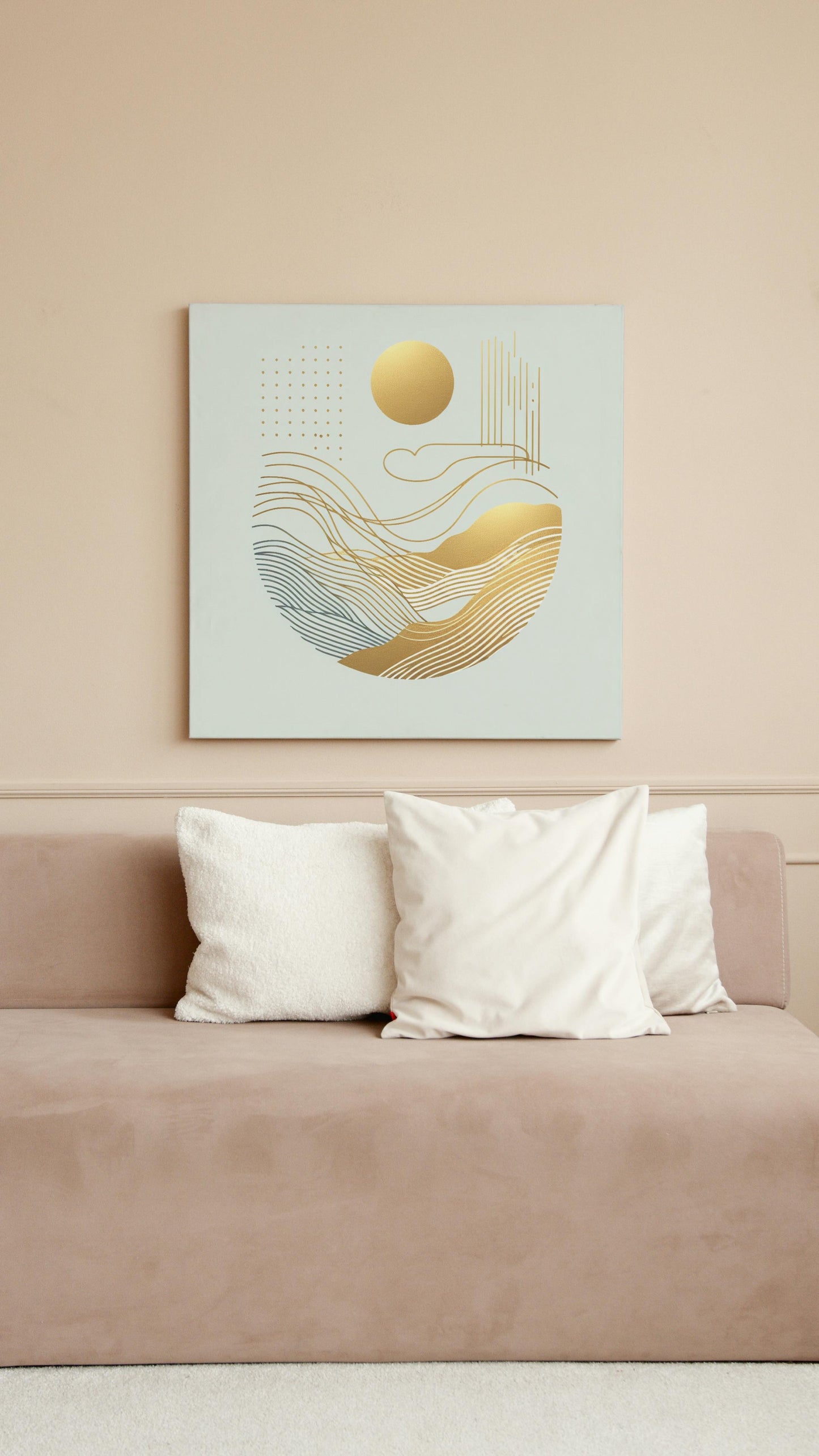 Golden Serenity: Minimalistic Modern Abstract Art