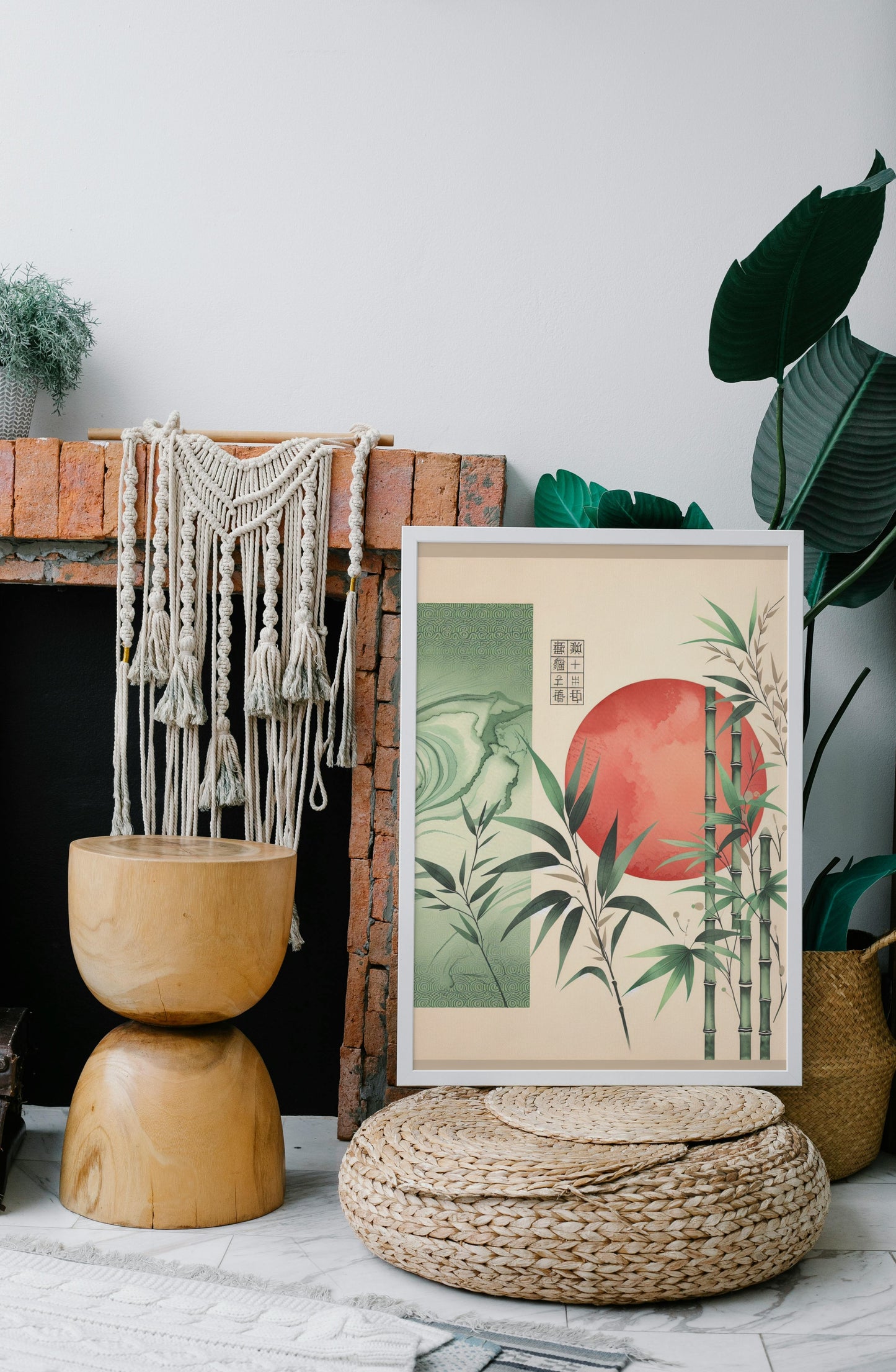 Auroralis Virent Pristinus: Japanese Watercolor Art with Sun and Bamboo