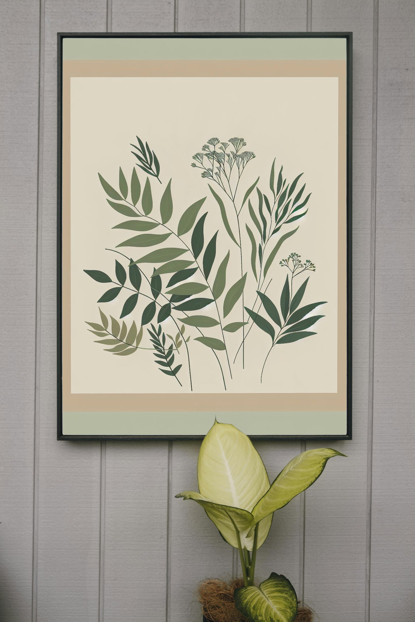 Serene Greens Botanical Art: Minimalistic and Modern Flora