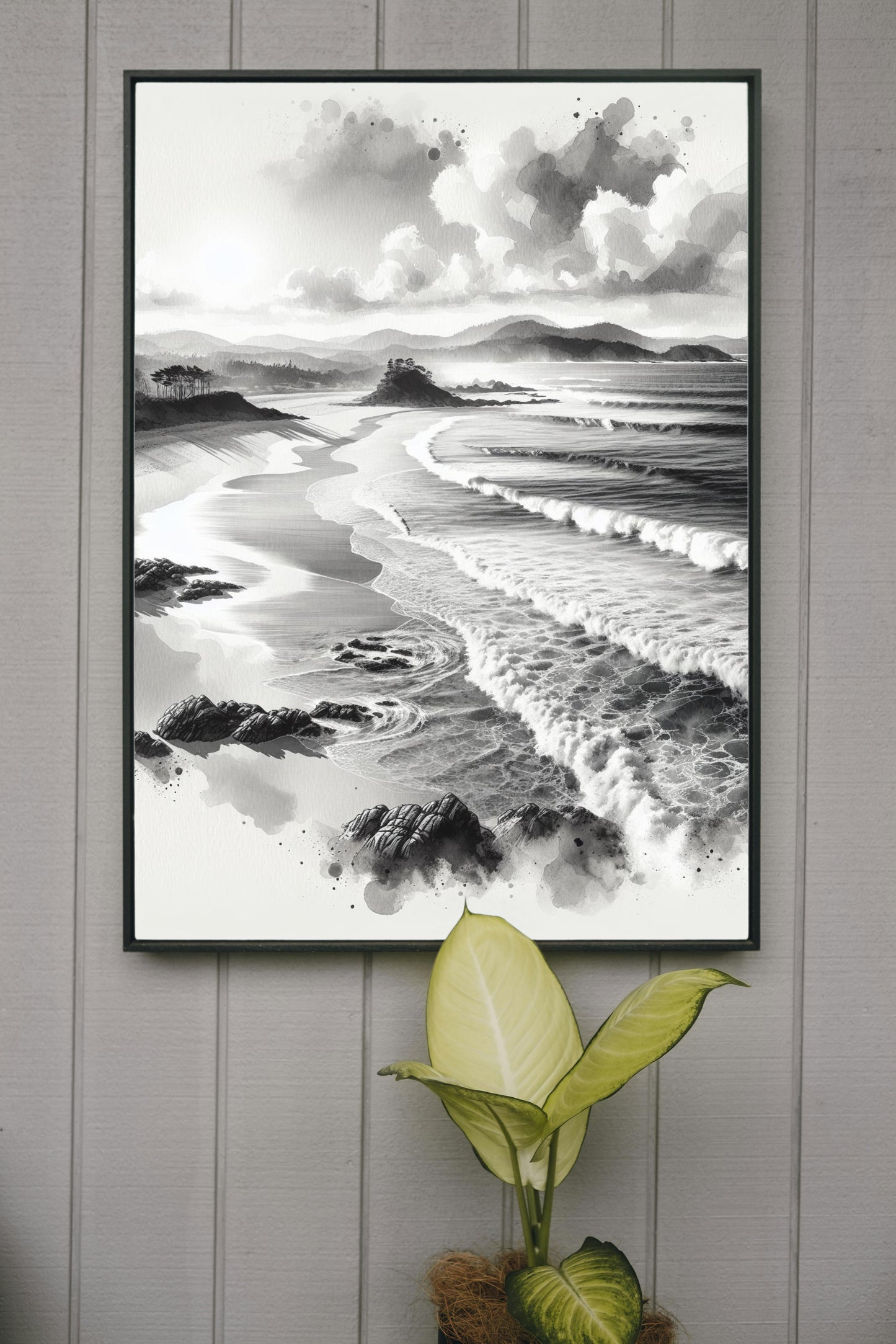 Monochroma Nirantara: Serene Achromatic Seascape