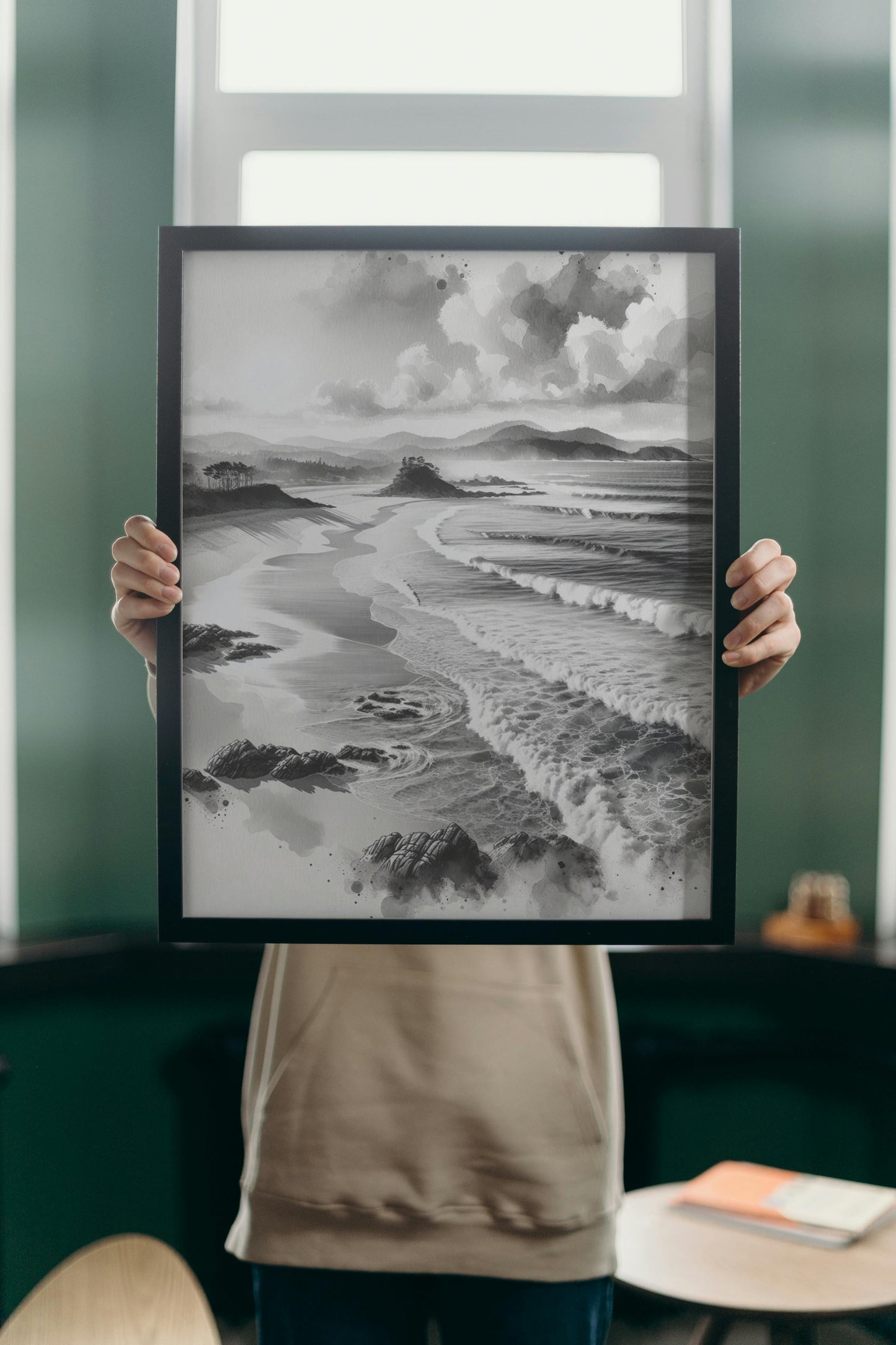 Monochroma Nirantara: Serene Achromatic Seascape