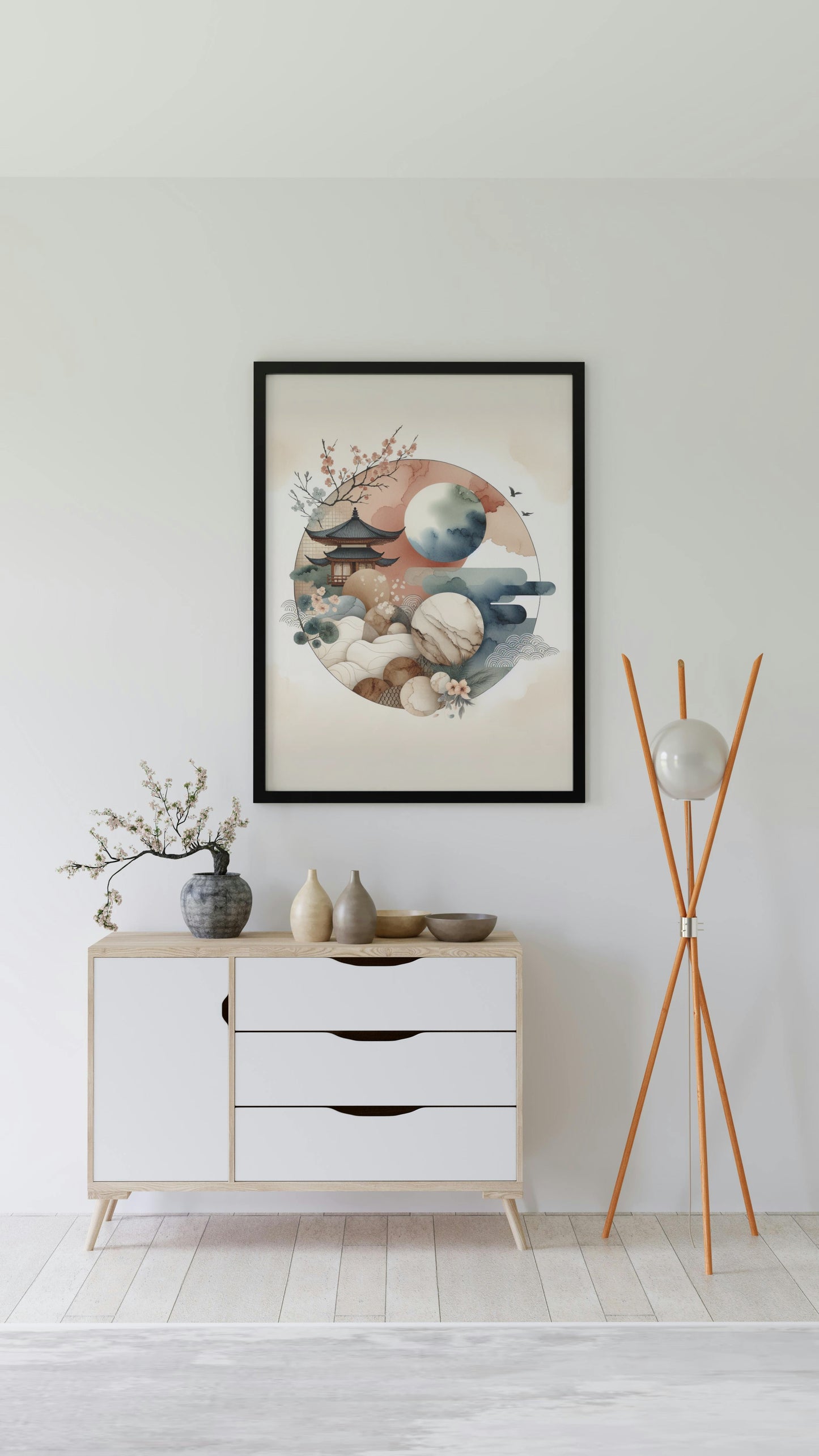 Serene Aabhasa Japanese Watercolor Art