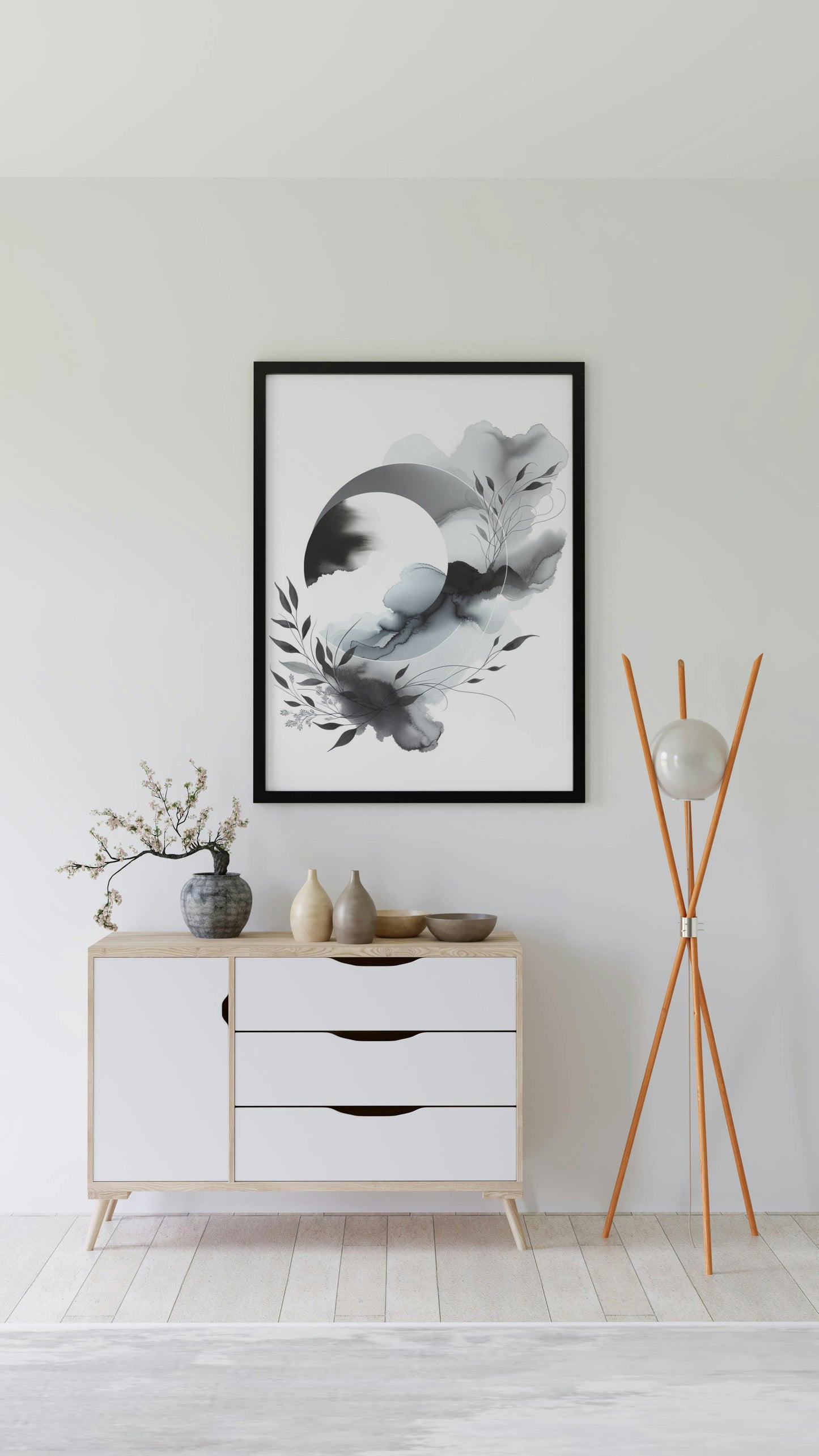 Achromatic Nirvanic Elegance: Modern Black and White Watercolor Art