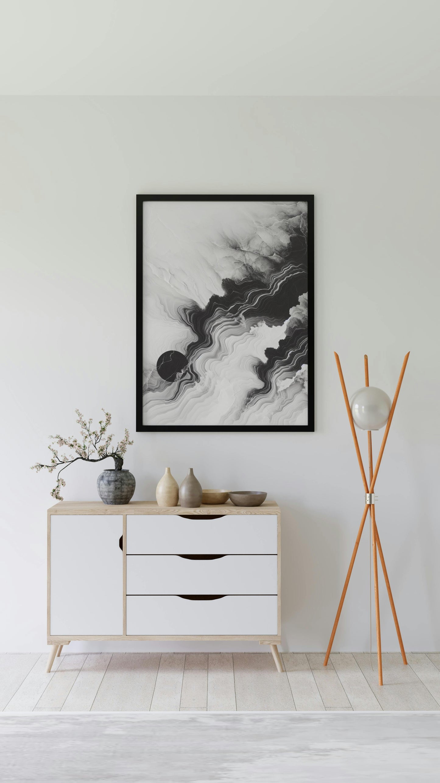 Monochromatic Nishkala Elegance: Subtle and Timeless Black and White Art