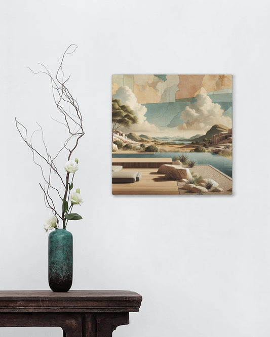 Serene Vishranti Landscape: Modern Oil Painting with Natural Sandstone Texture