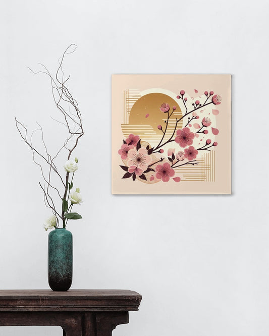 Auroralis Sakura: Resplendent Japanese Art with Ethereal Cherry Blossoms and Gilded Sun