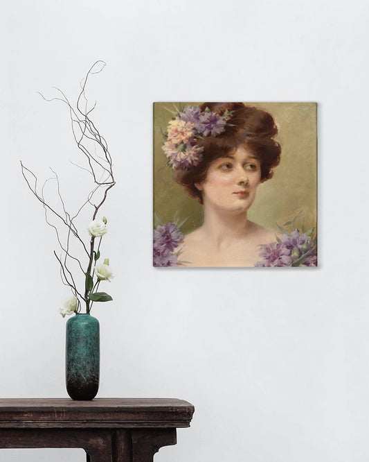 Portrait of a Woman with Mauve Flowers by Louise Abb&#233;ma dated 1927