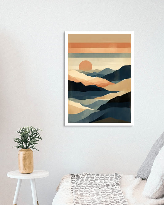 Seraphic Aranya Landscape Oilpainting: Modern Beige, Navy & Orange Hues