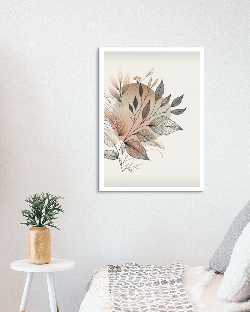 Floralis Subtilis Elegans: Modern Pink and Gold Botanical Line Art