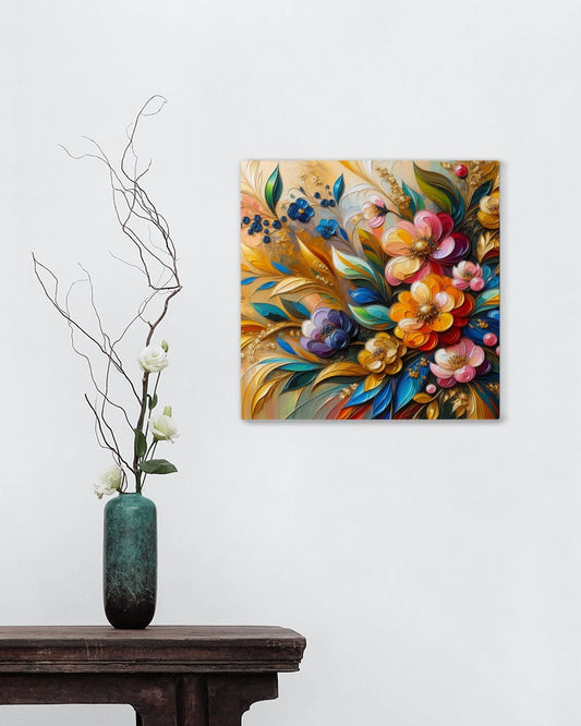 Floribundus Vividus: Luminous Golden Floral Oilpainting