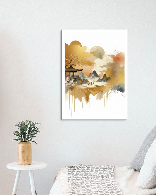 Aureate Nalin Radiance: Modern Japanese Watercolor Art