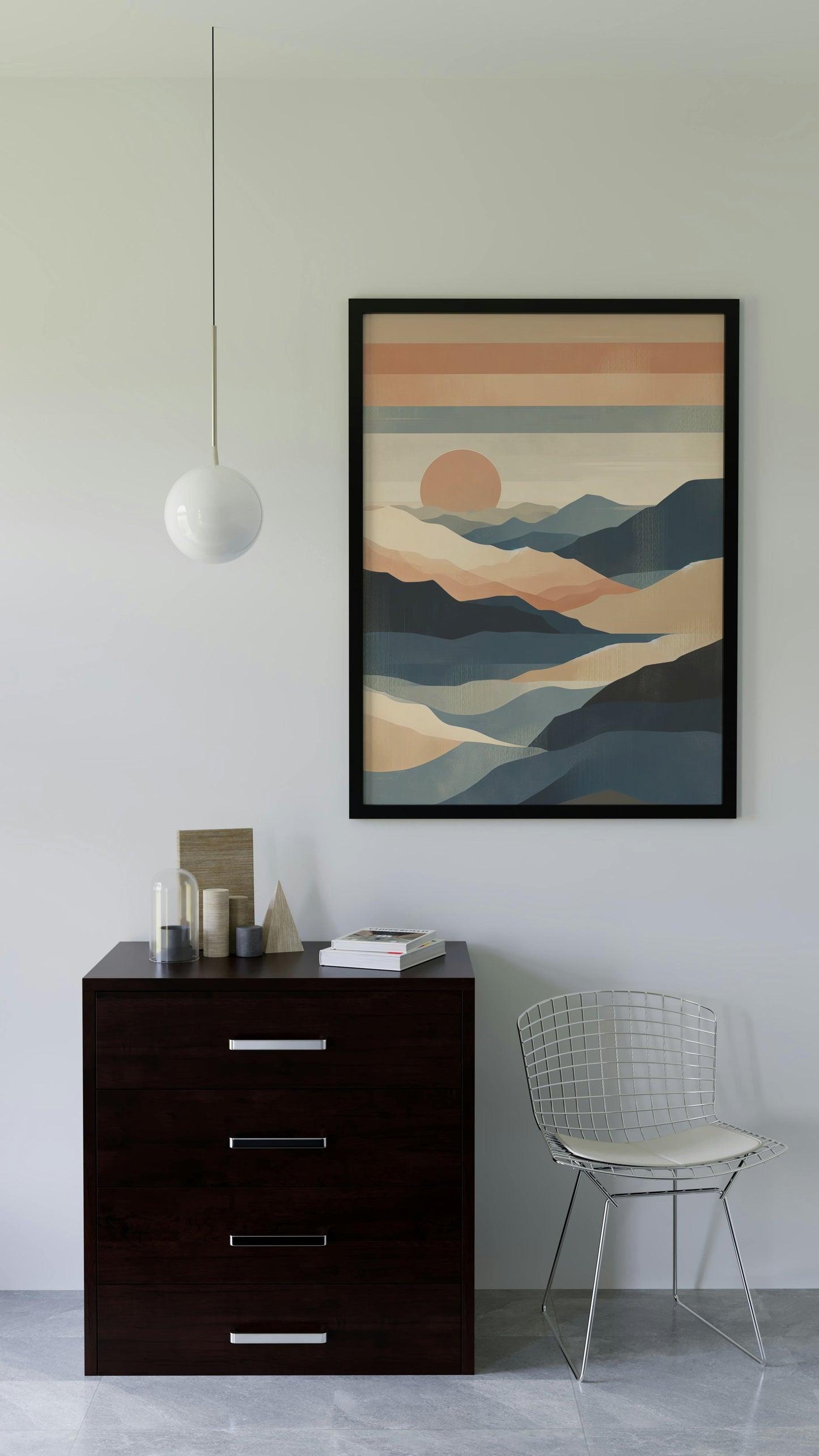 Seraphic Aranya Landscape Oilpainting: Modern Beige, Navy & Orange Hues