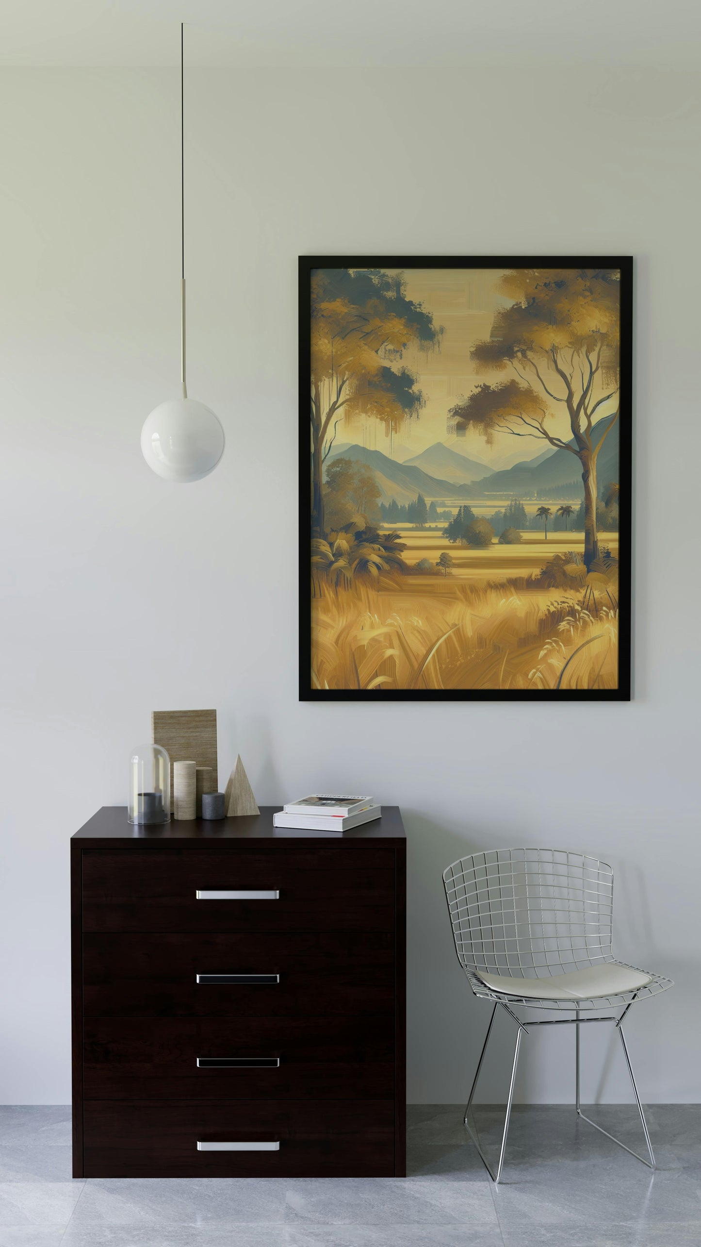 Aureate Pristinam Vistas: Serene Golden Landscape Oilpainting