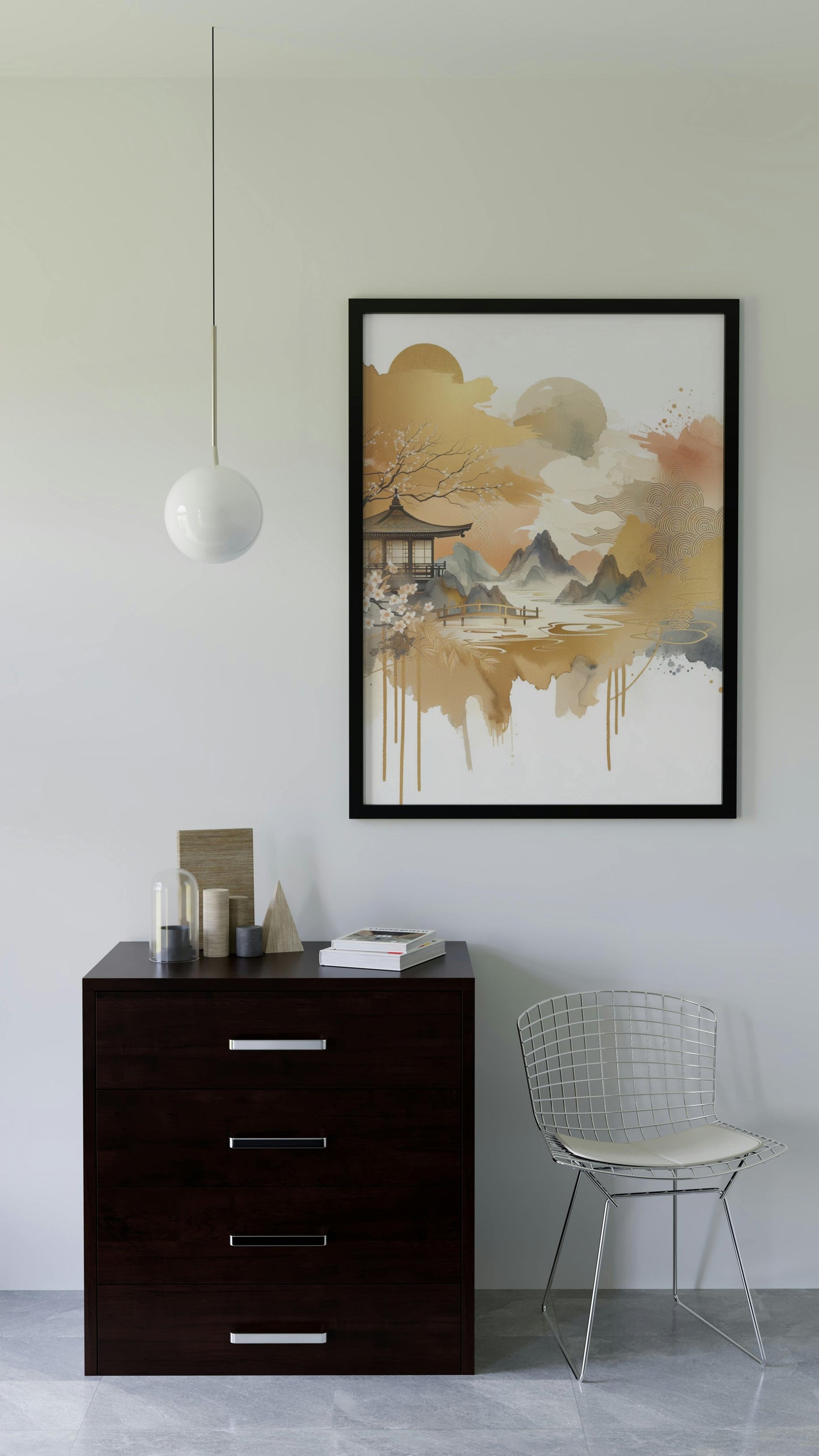 Aureate Nalin Radiance: Modern Japanese Watercolor Art