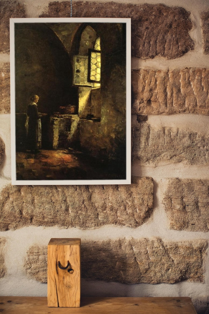 A Corner in the Old Kitchen of the Mittenheim Cloister by T. C. Steele Impressionism Art dated 1883