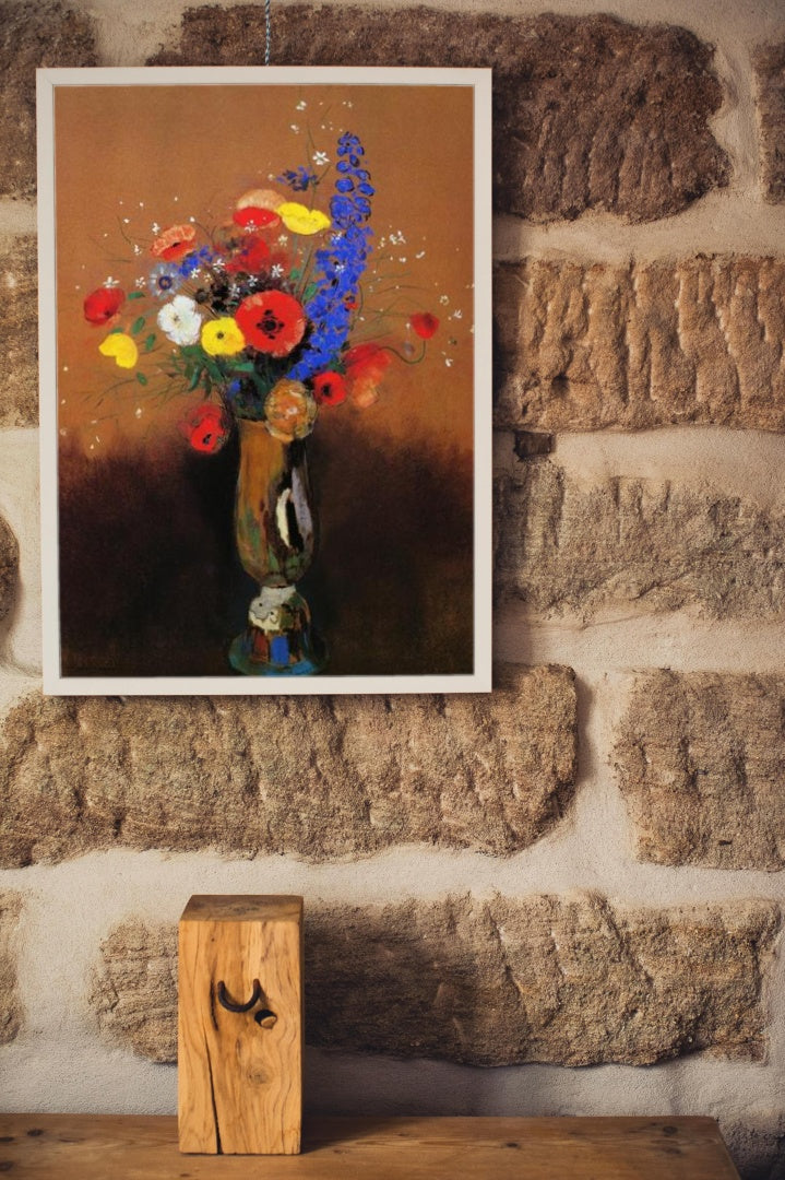 Wild flowers in a Long-necked Vase by Odilon Redon Realism Art dated 1912