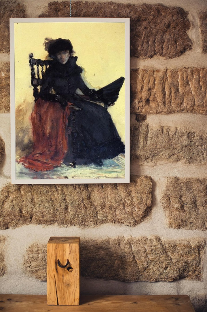 A Lady in Black (aka The Red Shawl) by William Merritt Chase Impressionism Art dated 1883