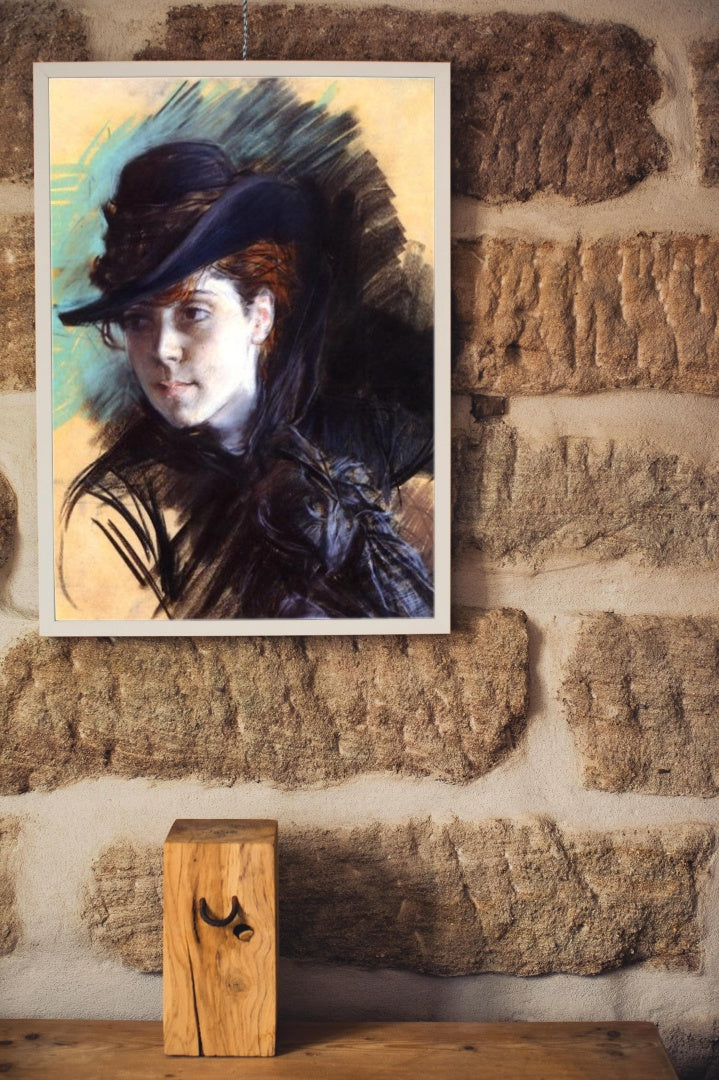 Girl In A Black Hat by Giovanni Boldini Realism Art dated 1890