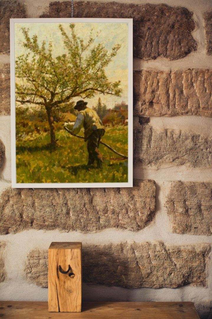 A Man Scything in an Orchard by James Charles Impressionism Art