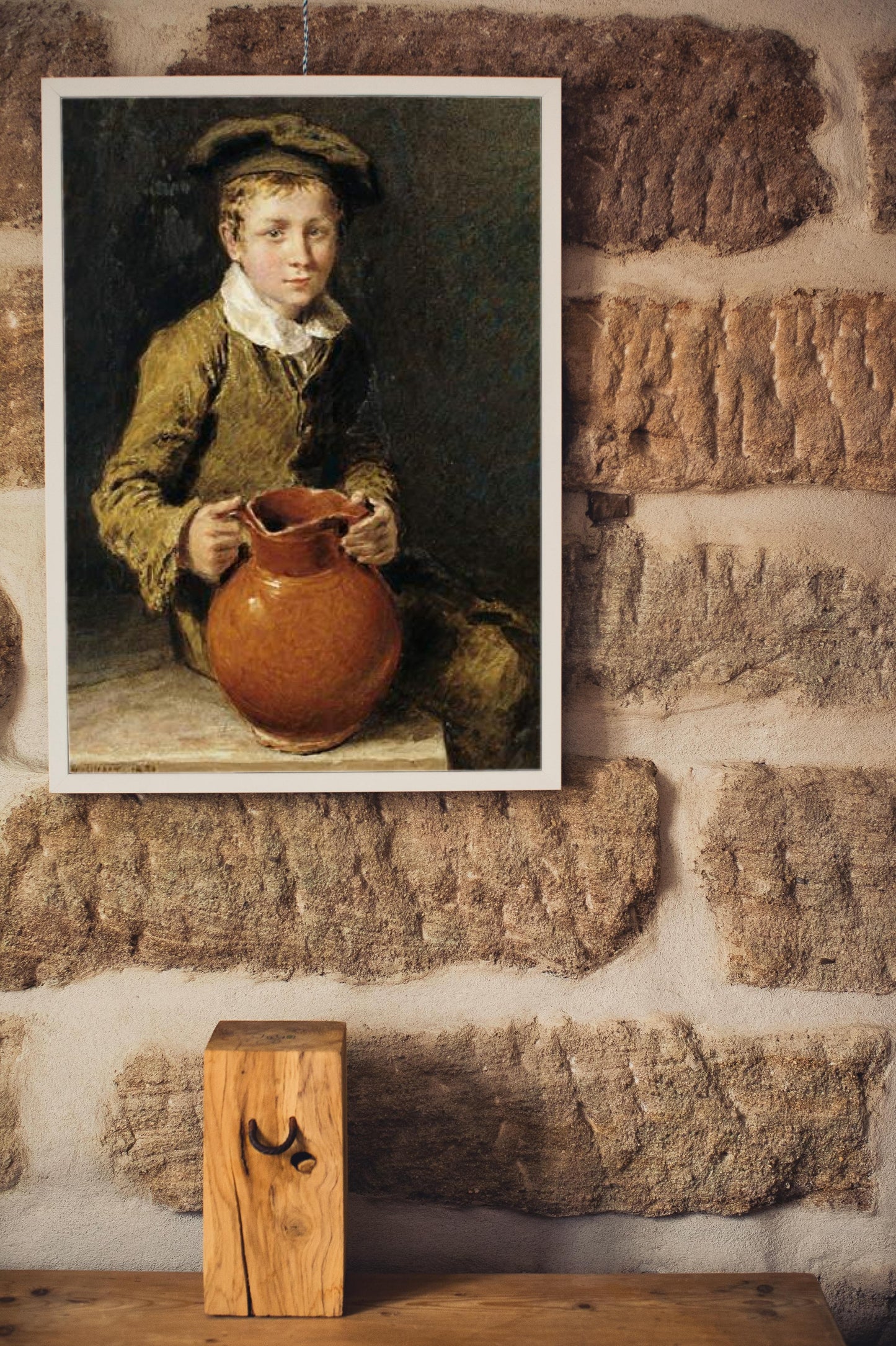 A boy seated on a bench with a pitcher by William Henry Hunt Naturalism Art dated 1839