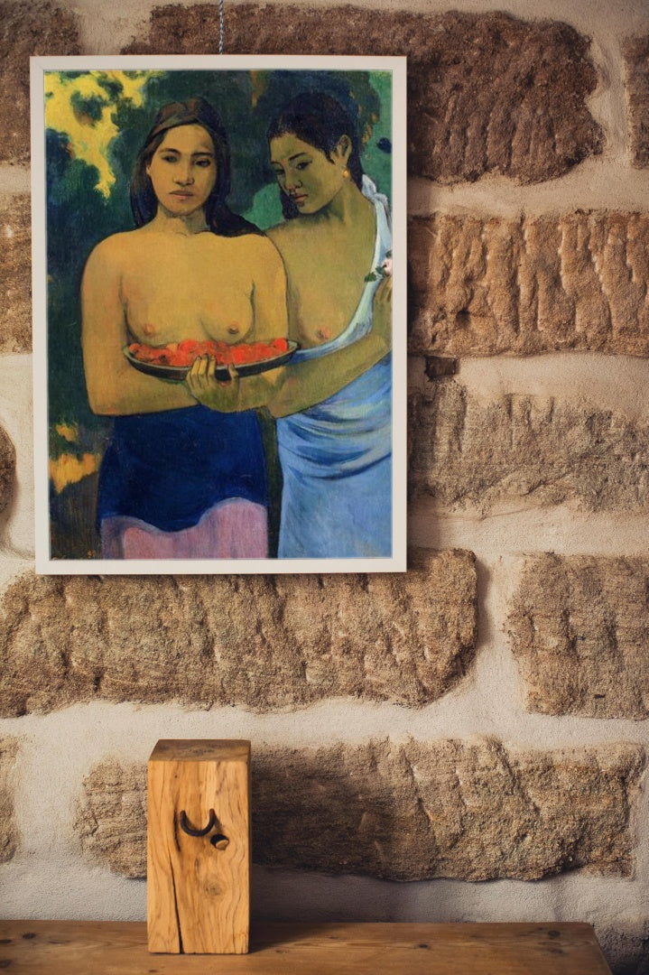 Two tahitian women by Paul Gauguin Cloisonnism Art dated 1899