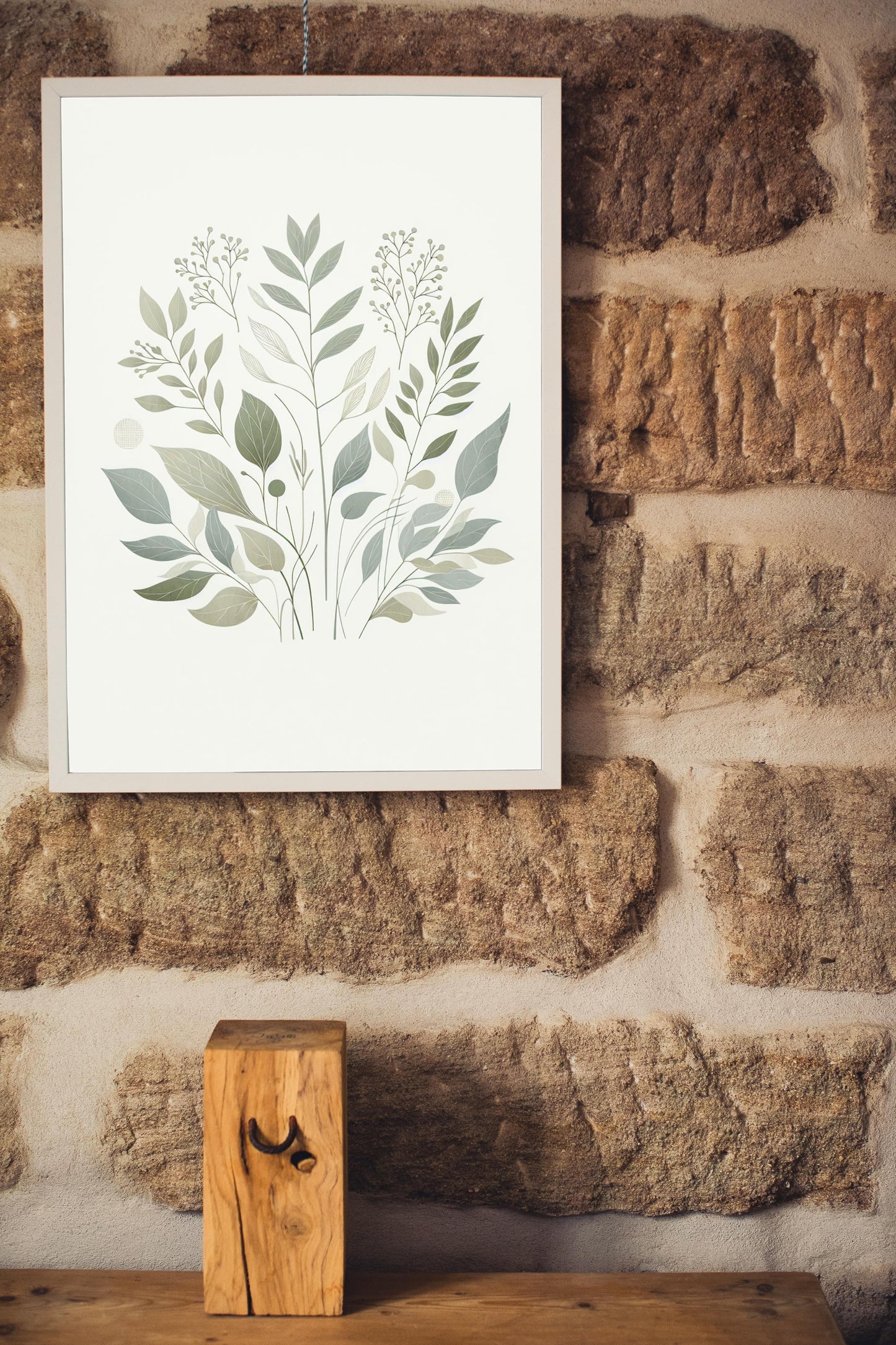 Verdant Aarunya Botanical Art: Modern Watercolor Sage and Off-White Organic Elements