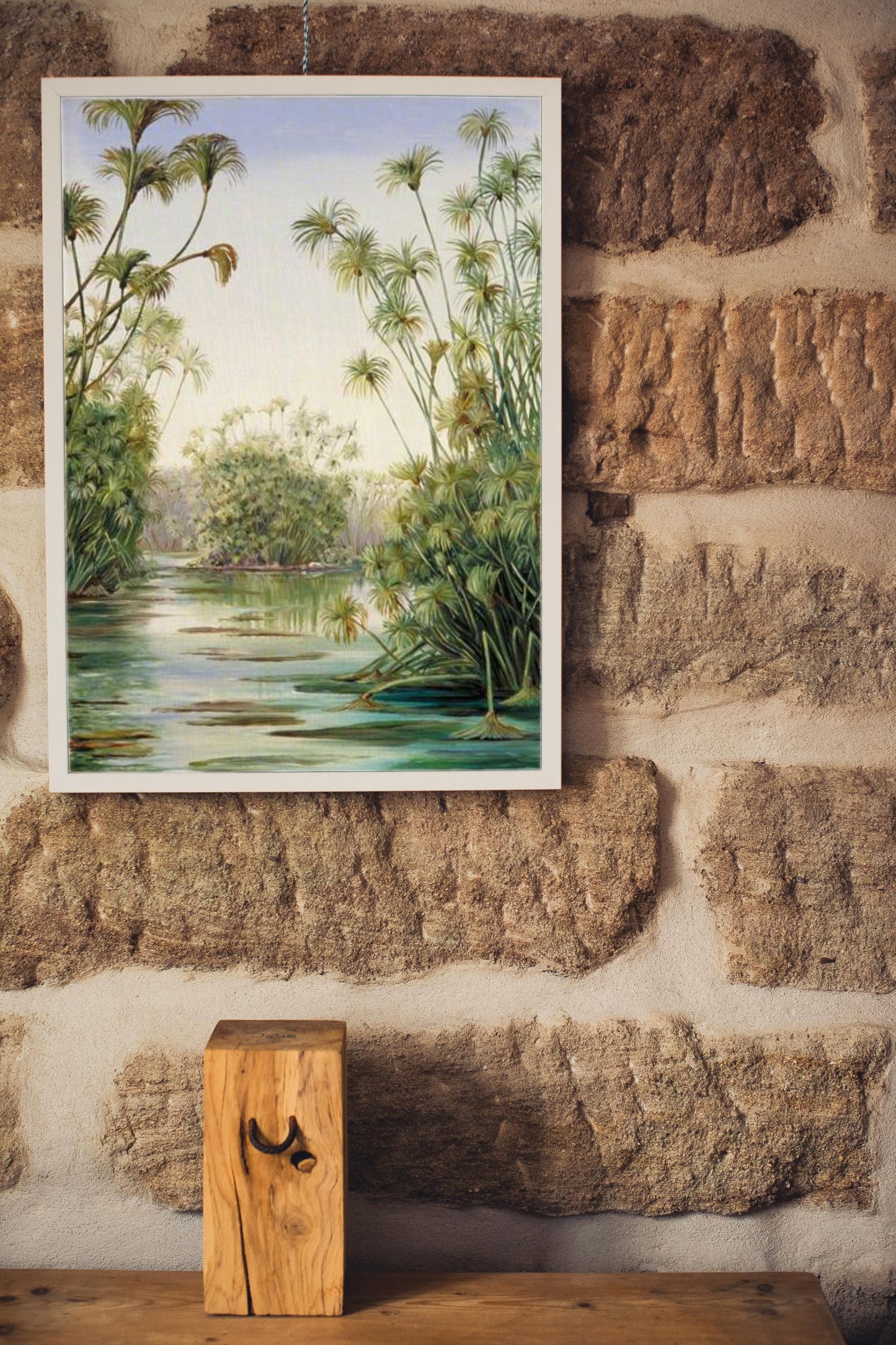 Papyrus or Paper Reed Growing in the Ciane, Sicily by Marianne North Naturalism Art dated 1870