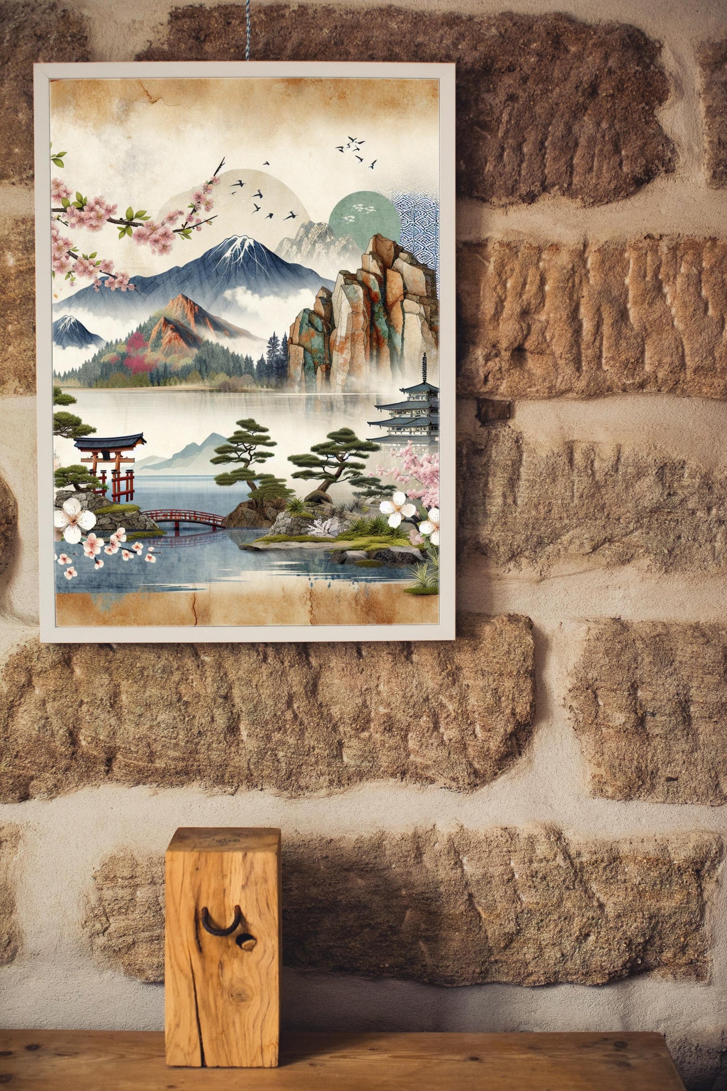 Seraphic Ananda Watercolor: Modern Japanese Art with Natural Sandstone Texture