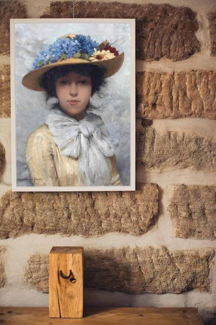 Woman in White Dress and Straw Hat by Charles Sprague Pearce Impressionism Art dated 1880