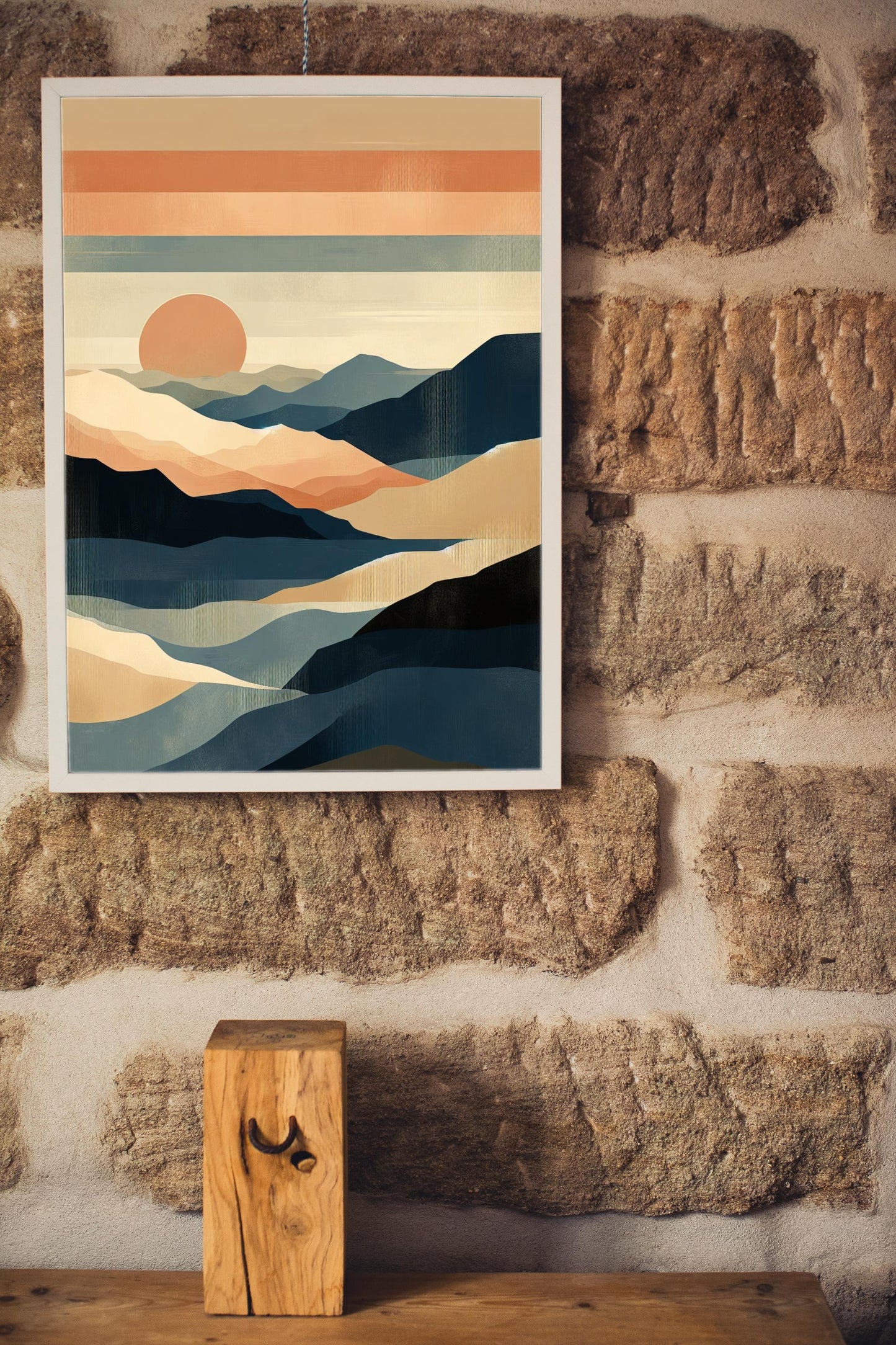 Seraphic Aranya Landscape Oilpainting: Modern Beige, Navy & Orange Hues