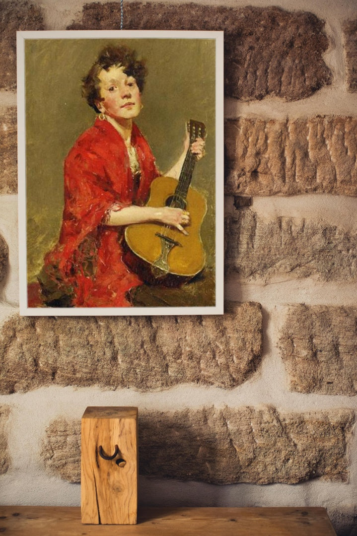 Girl with Guitar by William Merritt Chase Impressionism Art dated 1886