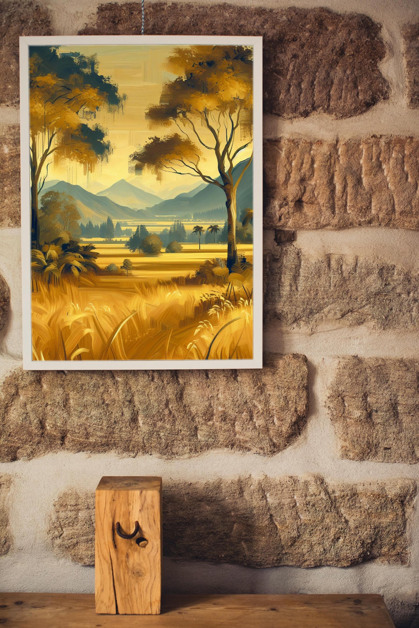 Aureate Pristinam Vistas: Serene Golden Landscape Oilpainting